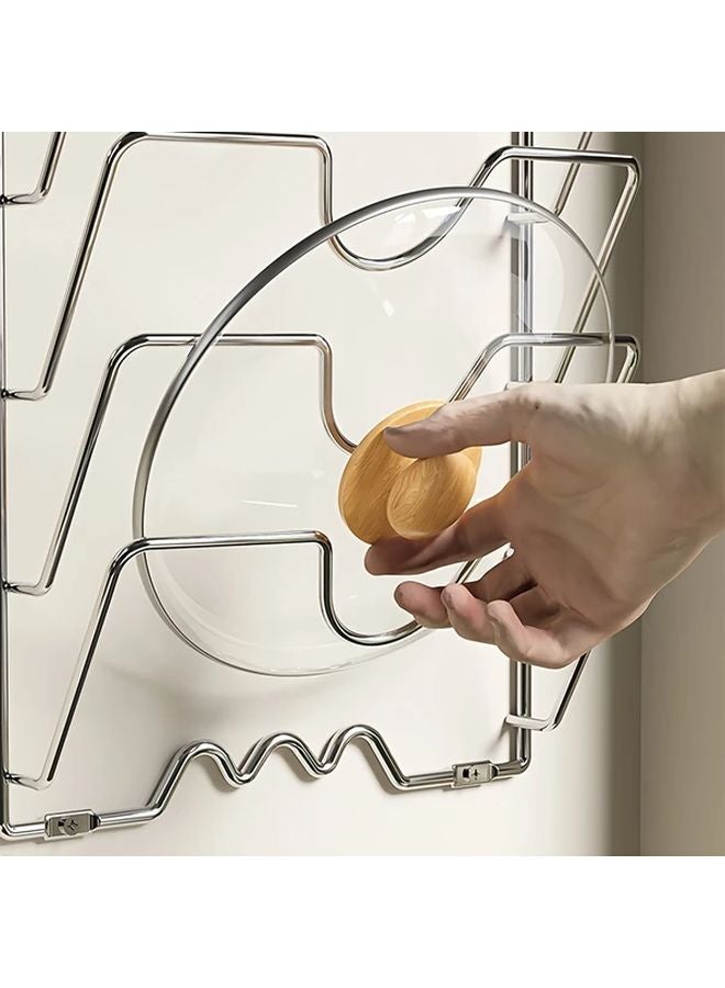 1pc Heavy Duty Stainless Steel Pot Lid Pan Organizer Wall Mounted Space Saving Rack - Image 5